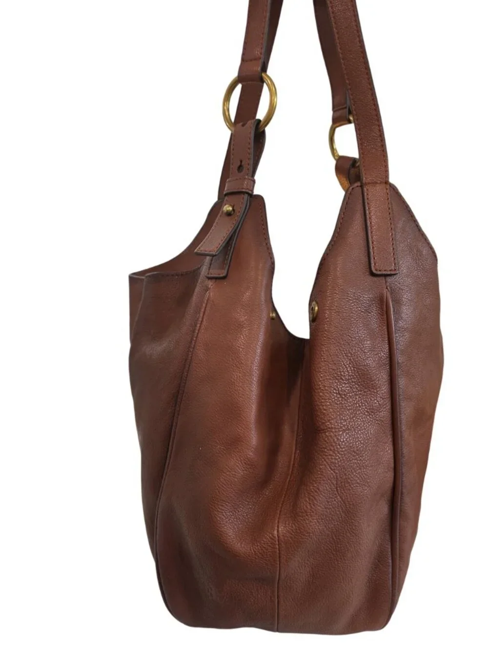 Frye Madison Cognac Leather Shoulder Hobo Bag Magnetic Closure Gold Hardware